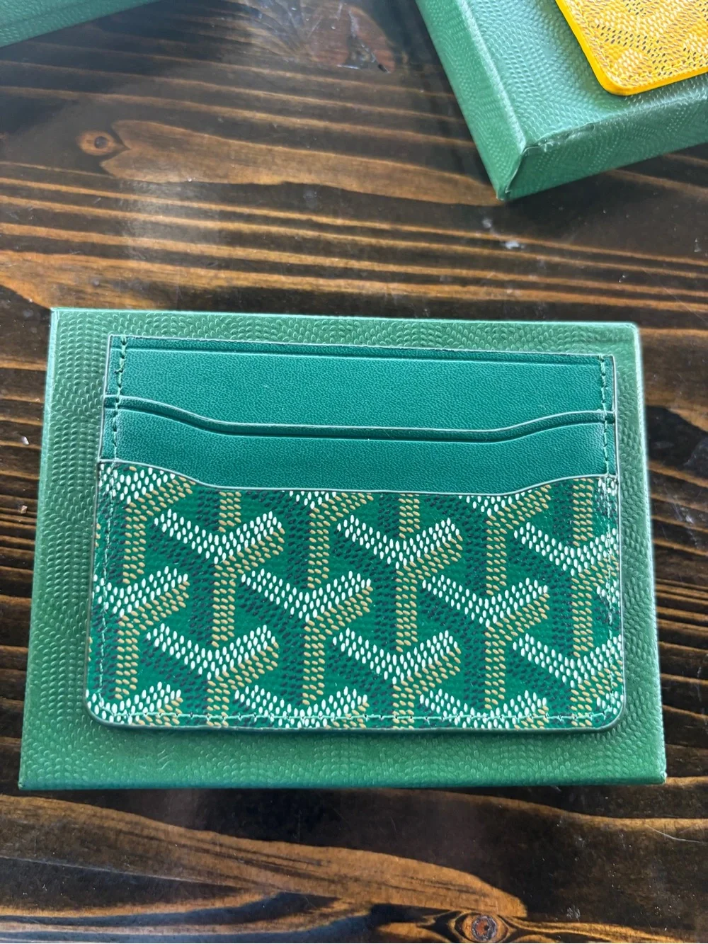 Goyard Green Goyardine Slim Card Holder with Contrast Accent